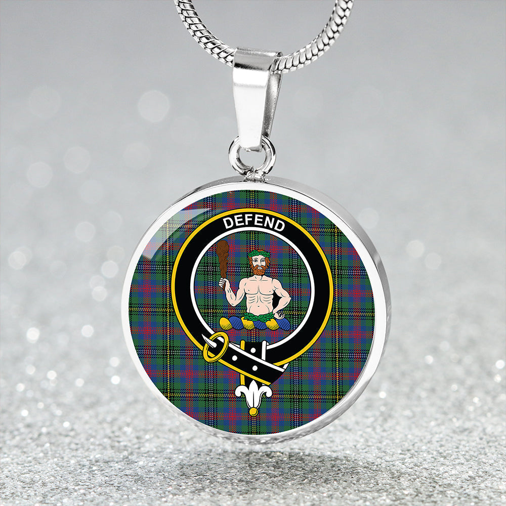 Wood Modern Tartan Crest Circle Necklace