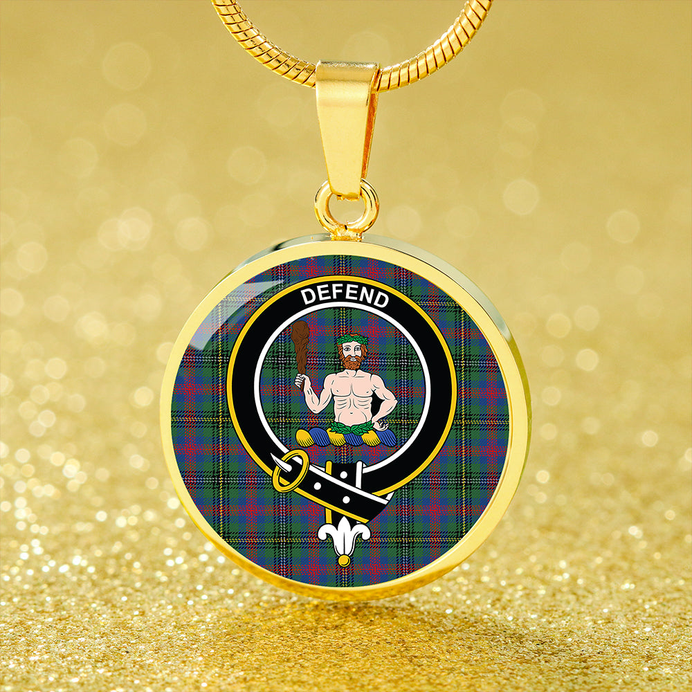 Wood Modern Tartan Crest Circle Necklace