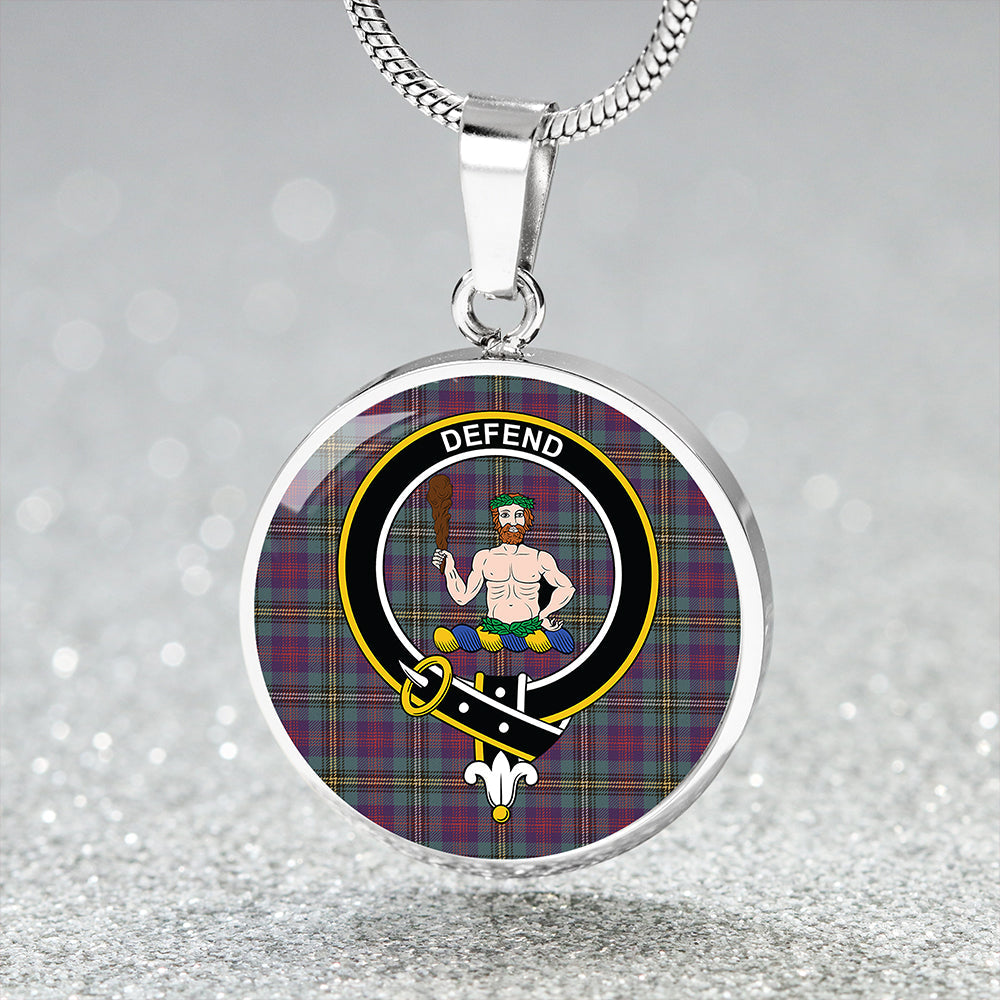 Wood Weathered Tartan Crest Circle Necklace