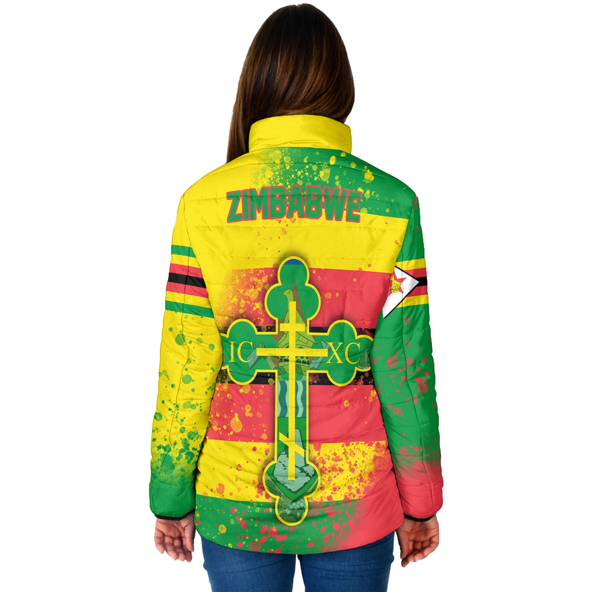 Zimbabwe Women Padded Jacket Flag & Coat Of Arms Orthodox Style