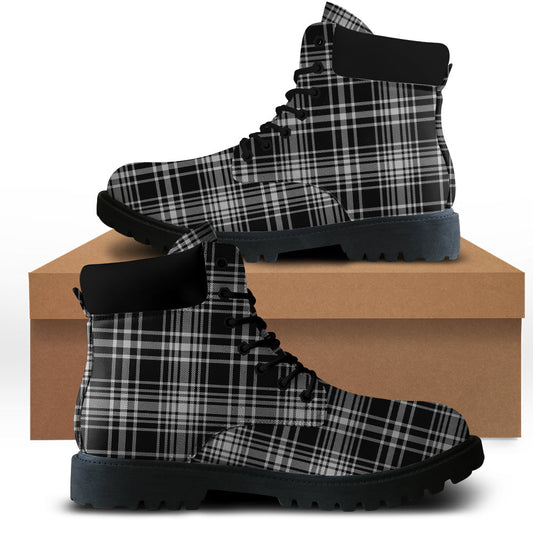 MacLean Black and White Tartan Plaid All Season Boots