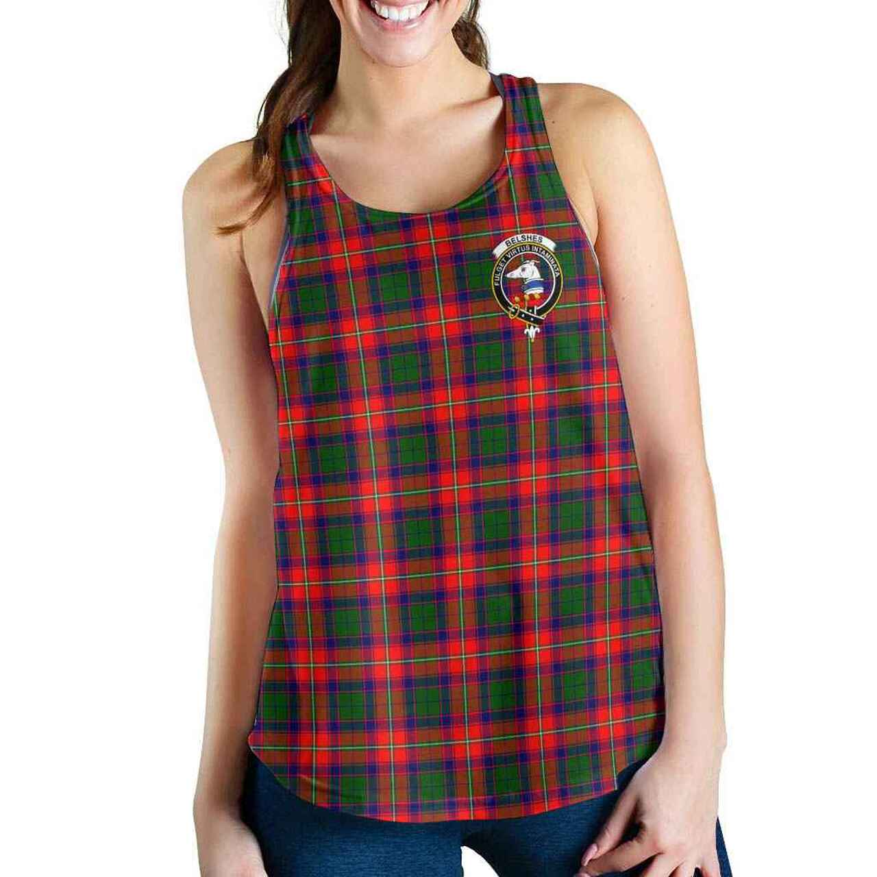 Belshes Tartan Crest Women Racerback Tank