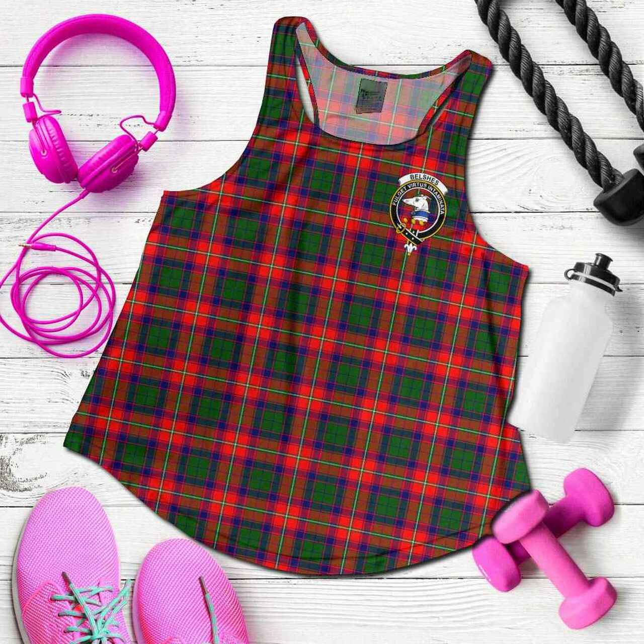 Belshes Tartan Crest Women Racerback Tank