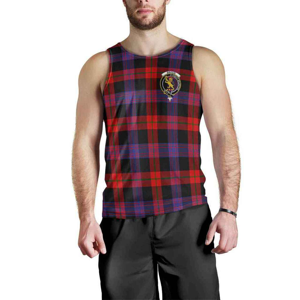 Broun Tartan Crest Men Tank Top