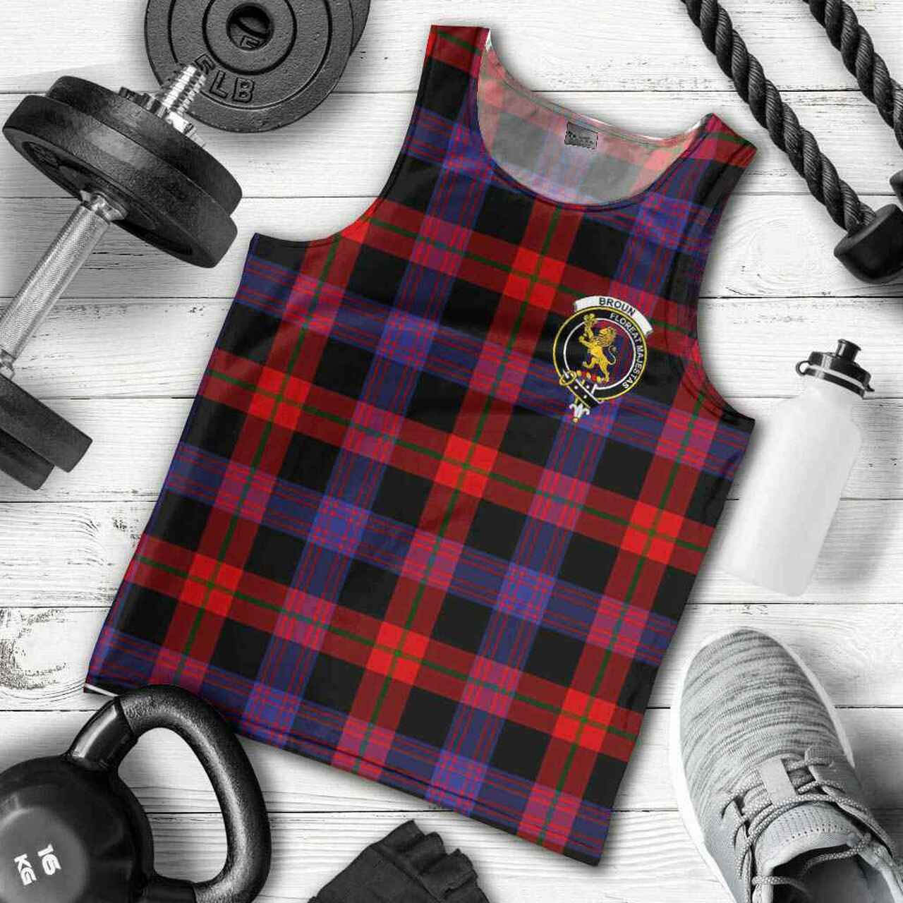Broun Tartan Crest Men Tank Top