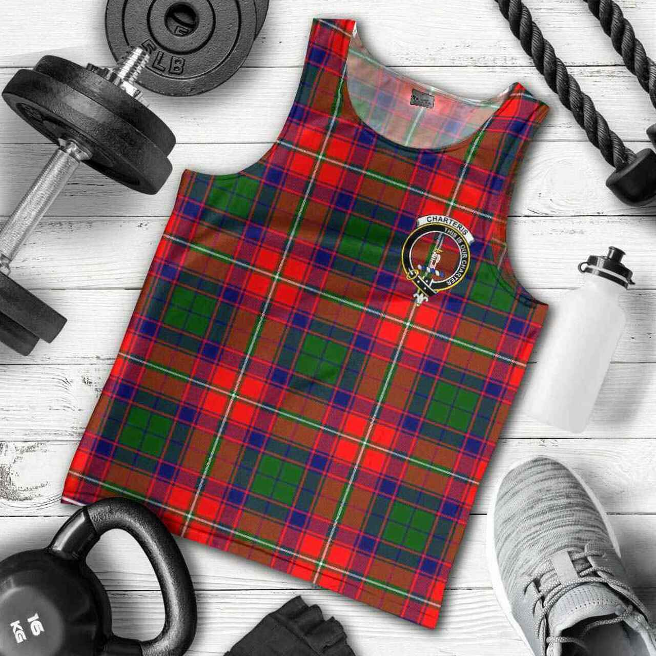 Charteris (Earl of Wemyss) Tartan Crest Men Tank Top