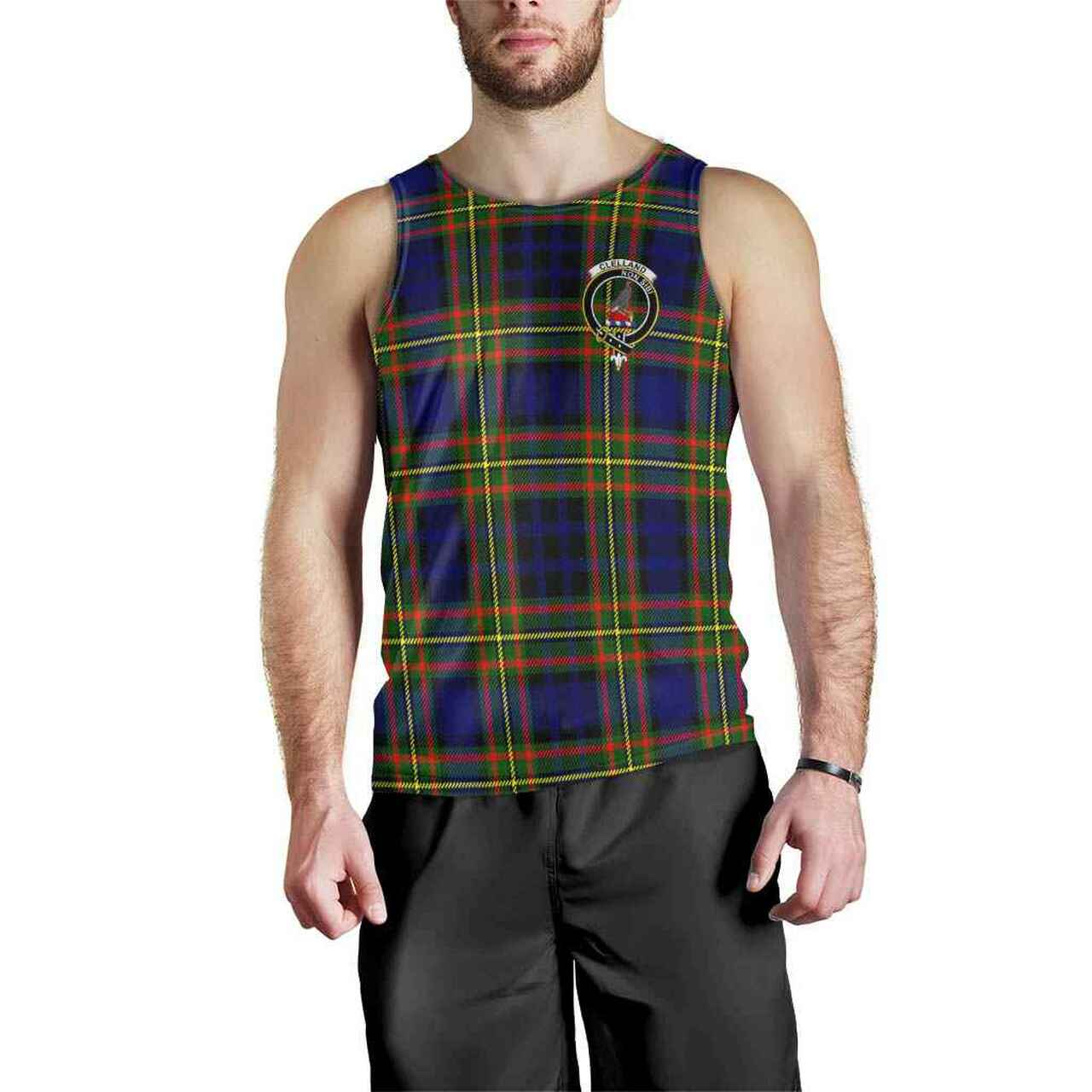 Clelland Tartan Crest Men Tank Top