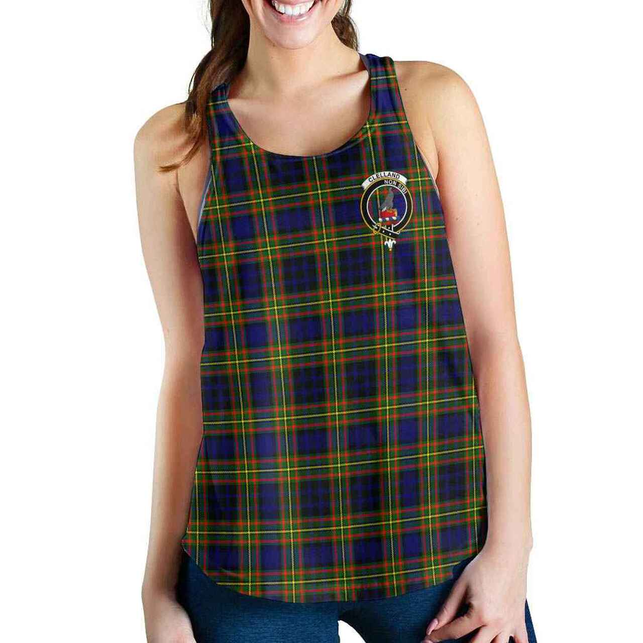 Clelland Tartan Crest Women Racerback Tank