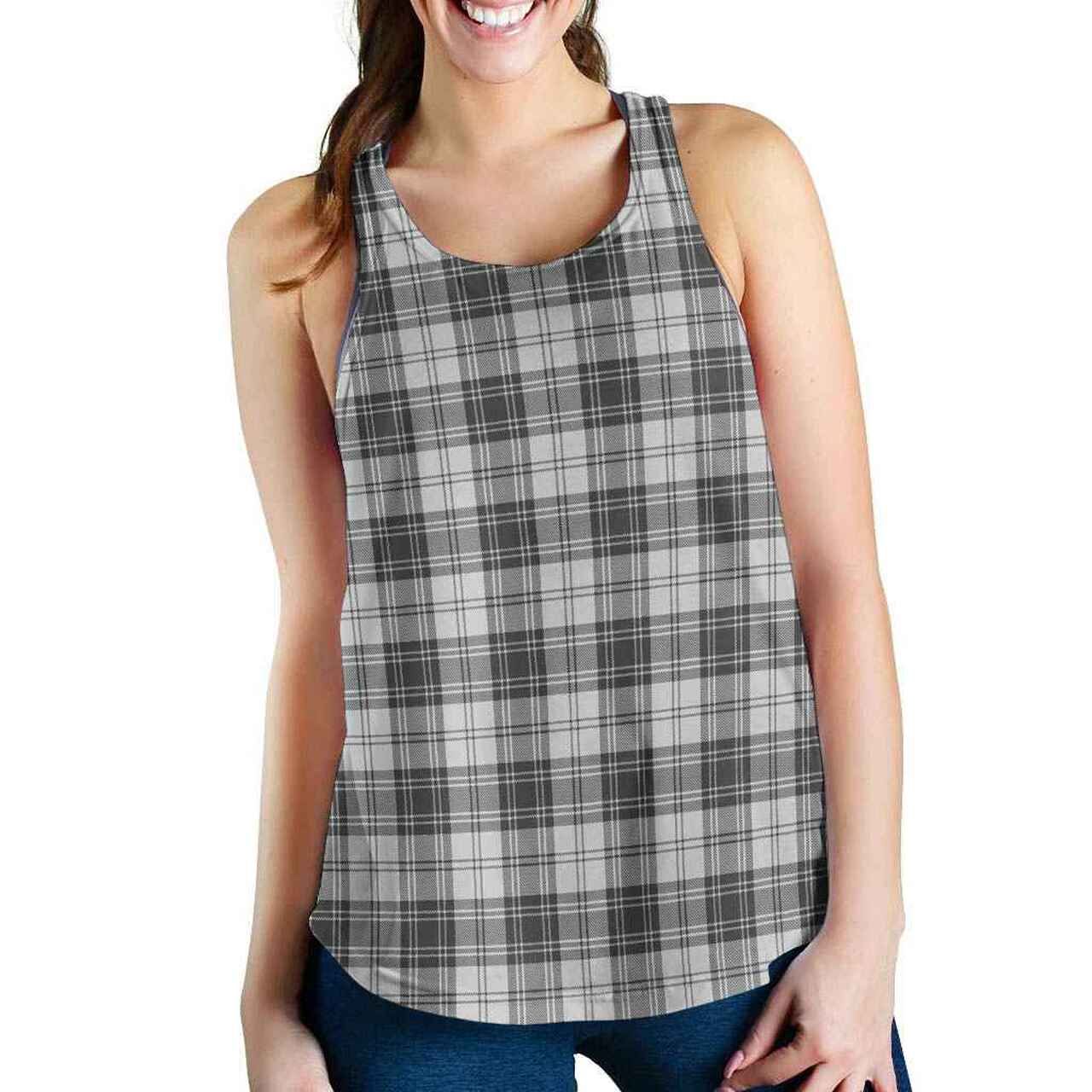 Douglas Grey Modern Tartan Plaid Women Racerback Tank