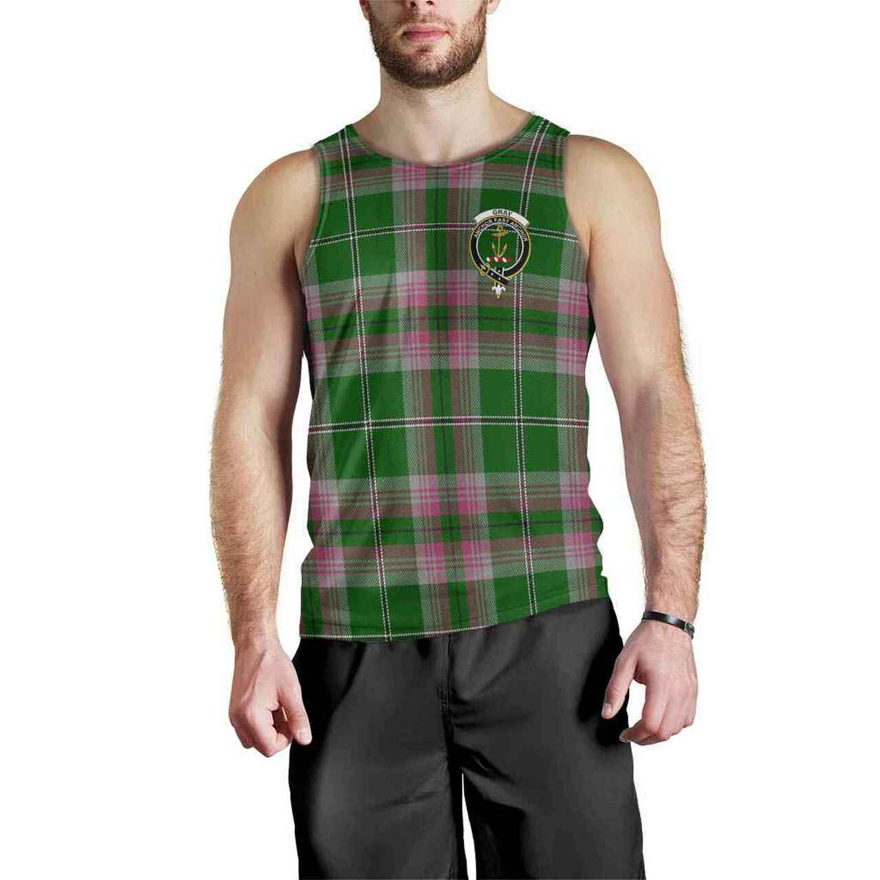 Gray Tartan Crest Men Tank Top