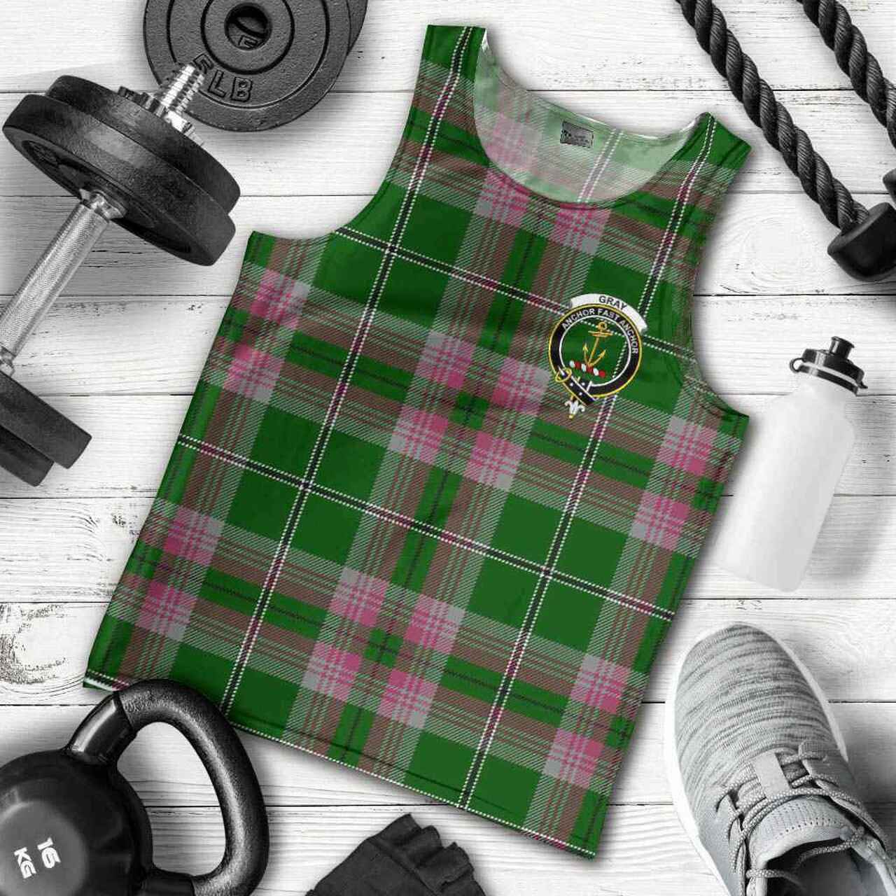 Gray Tartan Crest Men Tank Top