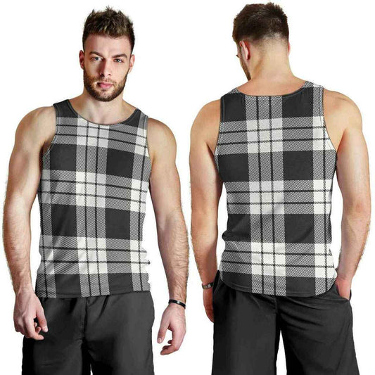 MacFarlane Black & White Ancient Tartan Plaid Men Tank Top