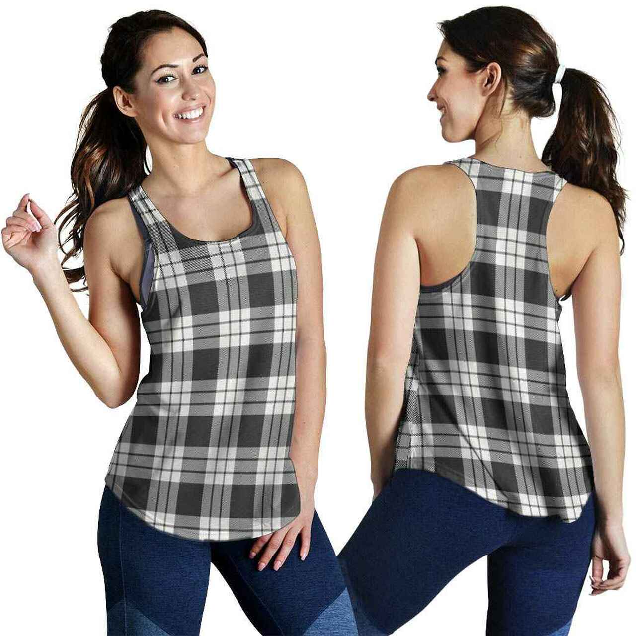 MacFarlane Black & White Ancient Tartan Plaid Women Racerback Tank