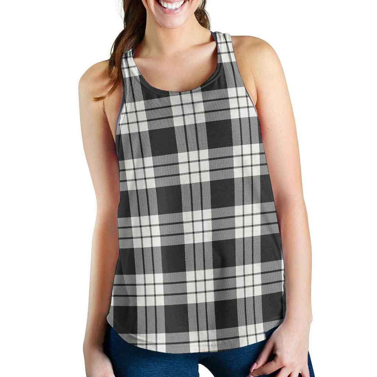 MacFarlane Black & White Ancient Tartan Plaid Women Racerback Tank