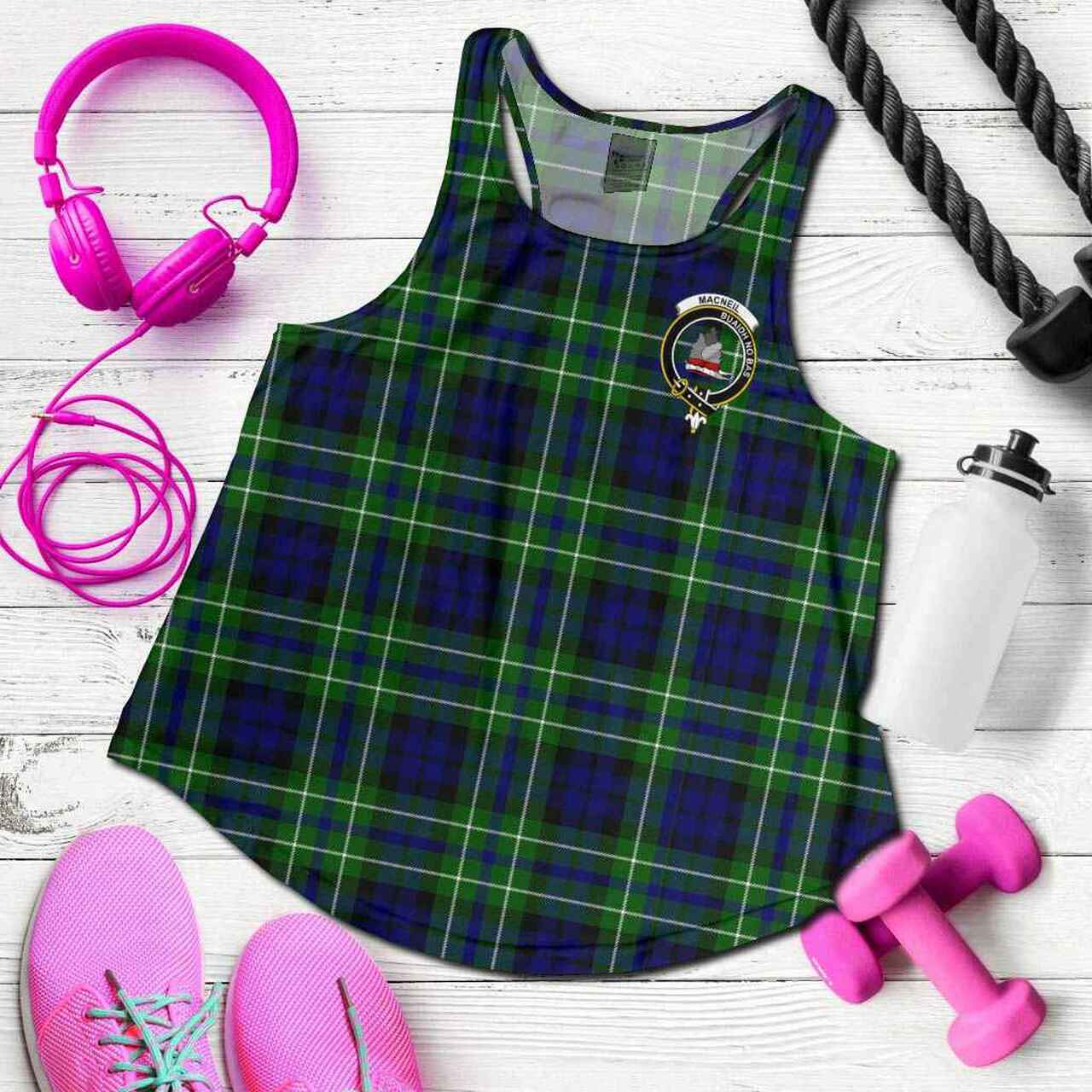 MacNeil of Colonsay Tartan Crest Women Racerback Tank