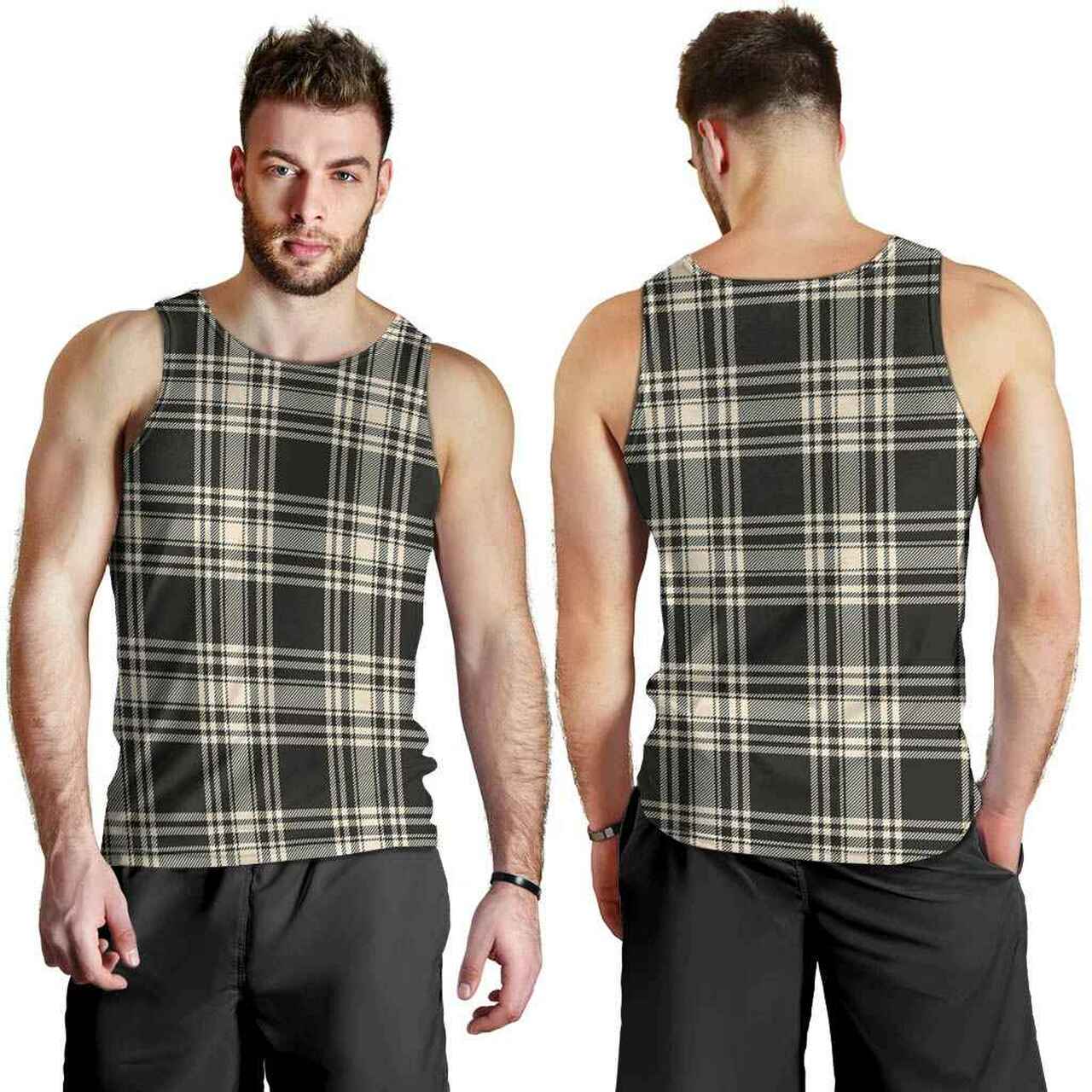 Menzies Black & White Ancient Tartan Plaid Men Tank Top