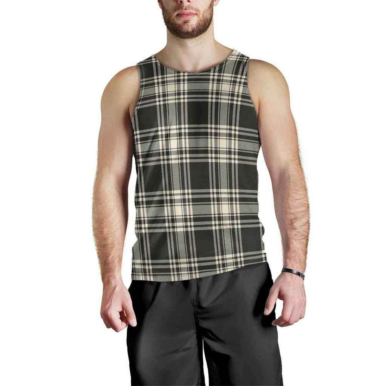 Menzies Black & White Ancient Tartan Plaid Men Tank Top