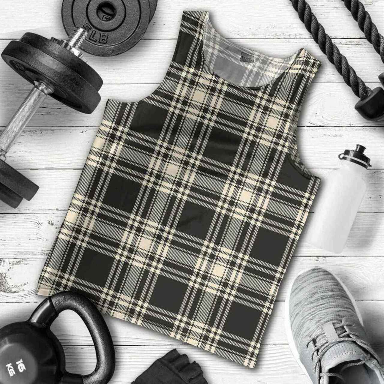 Menzies Black & White Ancient Tartan Plaid Men Tank Top