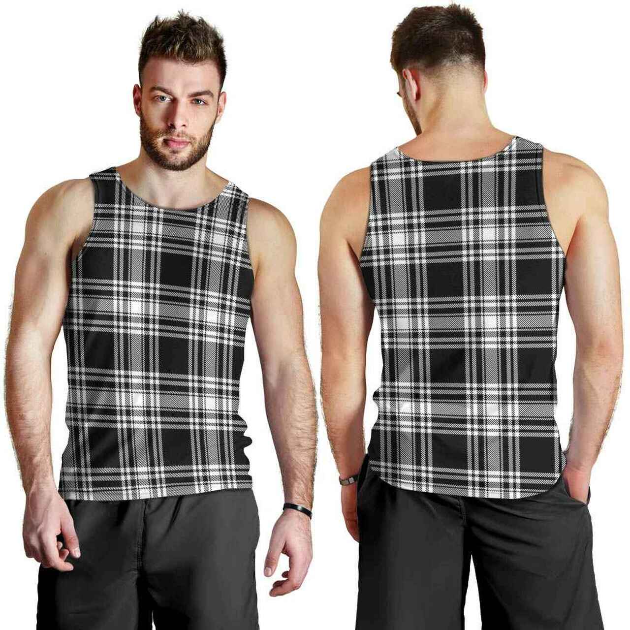 Menzies Black & White Modern Tartan Plaid Men Tank Top