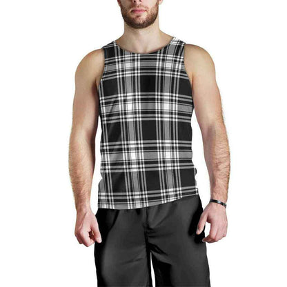 Menzies Black & White Modern Tartan Plaid Men Tank Top