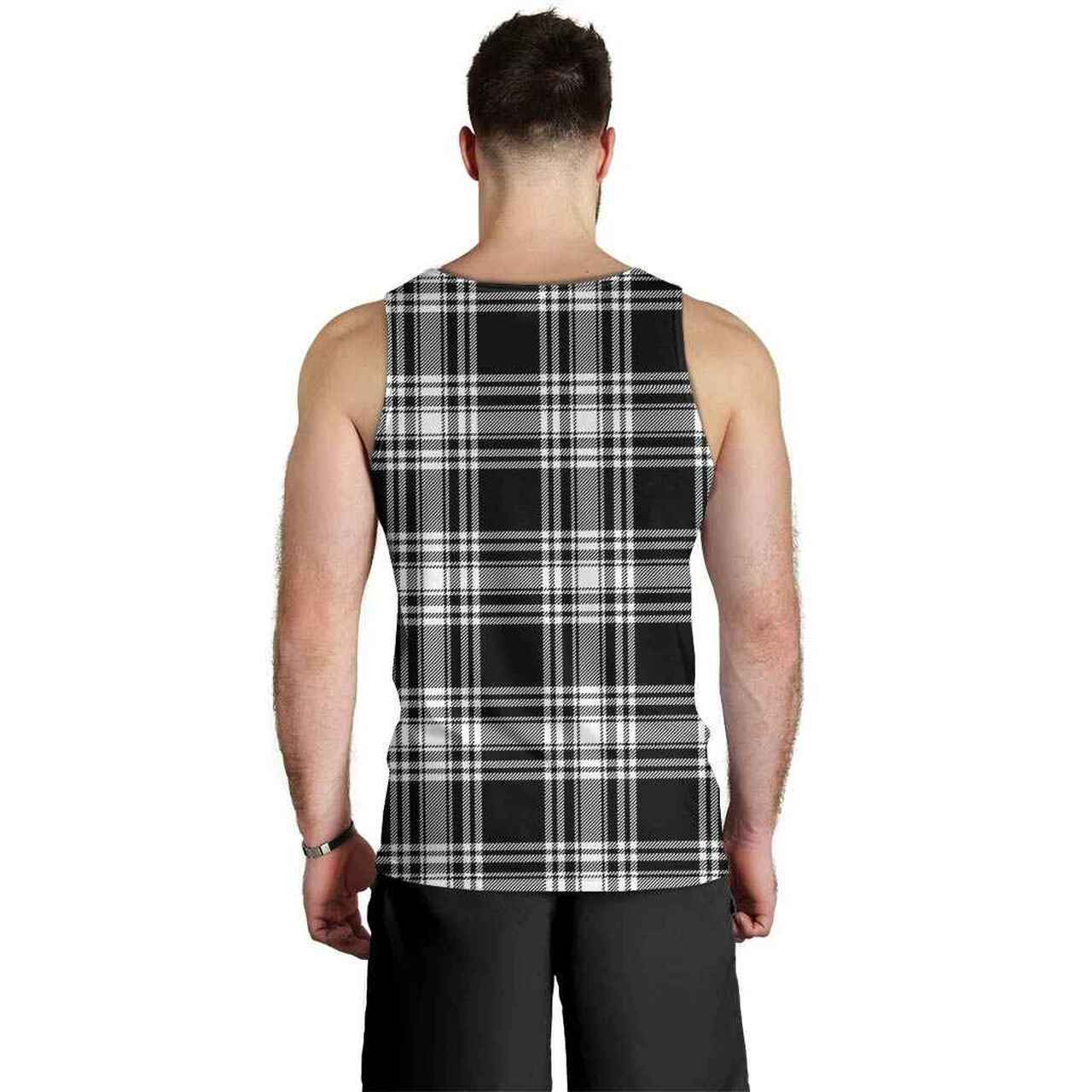 Menzies Black & White Modern Tartan Plaid Men Tank Top