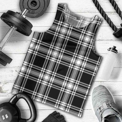 Menzies Black & White Modern Tartan Plaid Men Tank Top