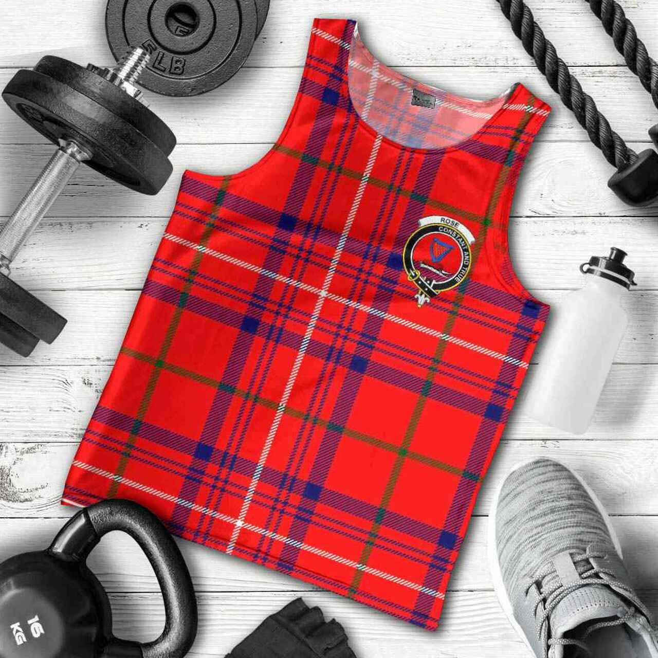 Rose Tartan Crest Men Tank Top