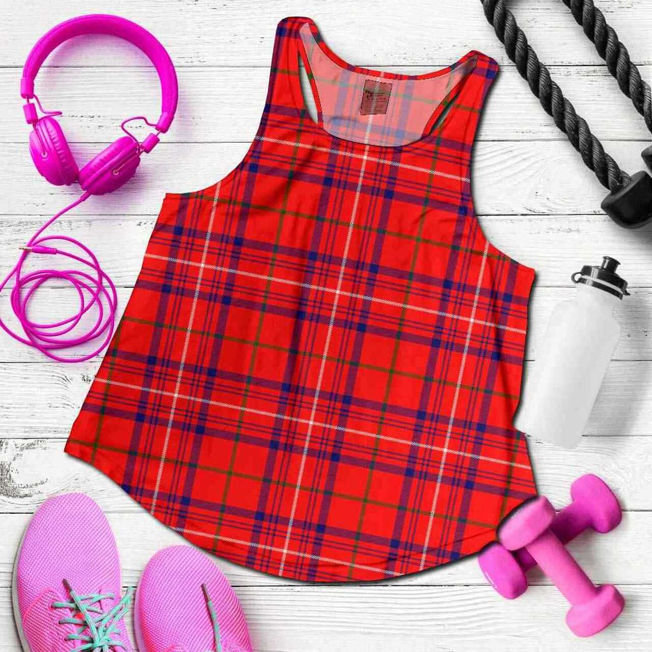 Rose Modern Tartan Plaid Women Racerback Tank