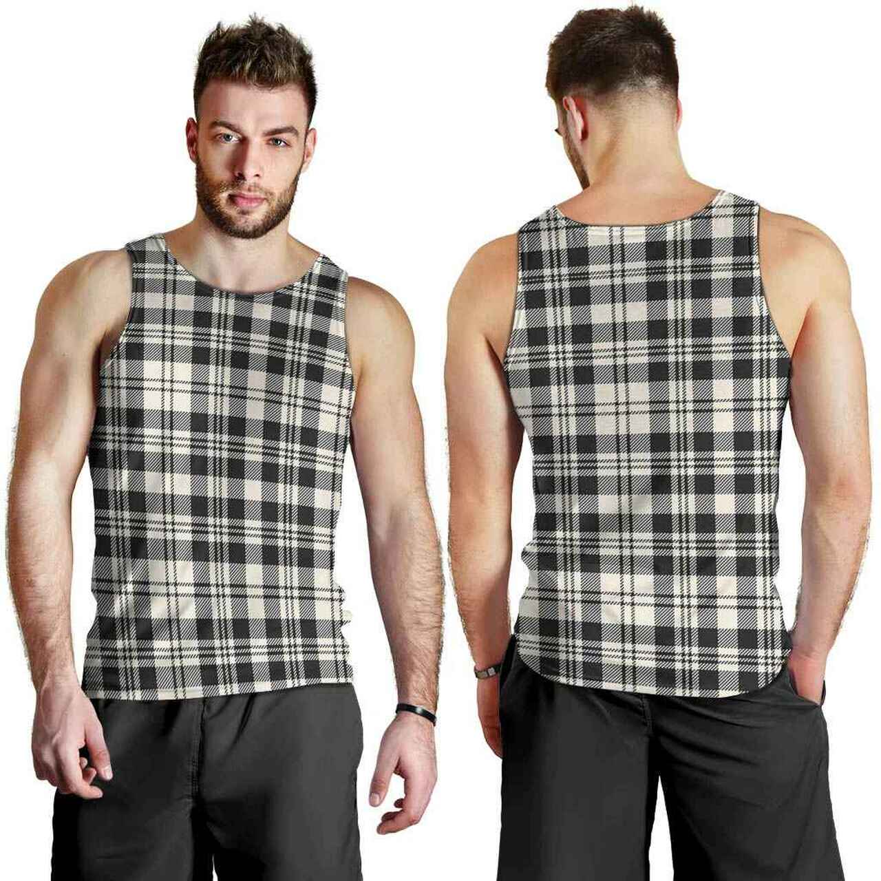 Scott Black & White Ancient Tartan Plaid Men Tank Top