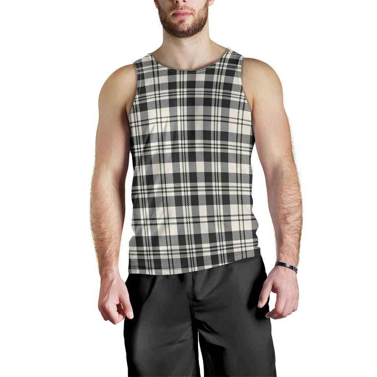 Scott Black & White Ancient Tartan Plaid Men Tank Top