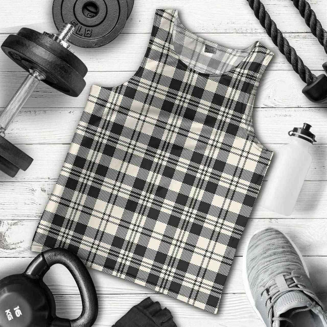 Scott Black & White Ancient Tartan Plaid Men Tank Top