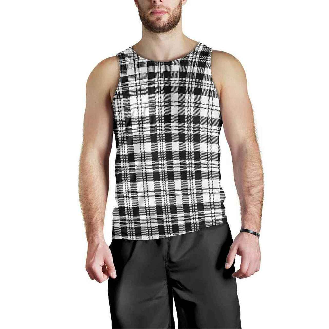 Scott Black & White Modern Tartan Plaid Men Tank Top