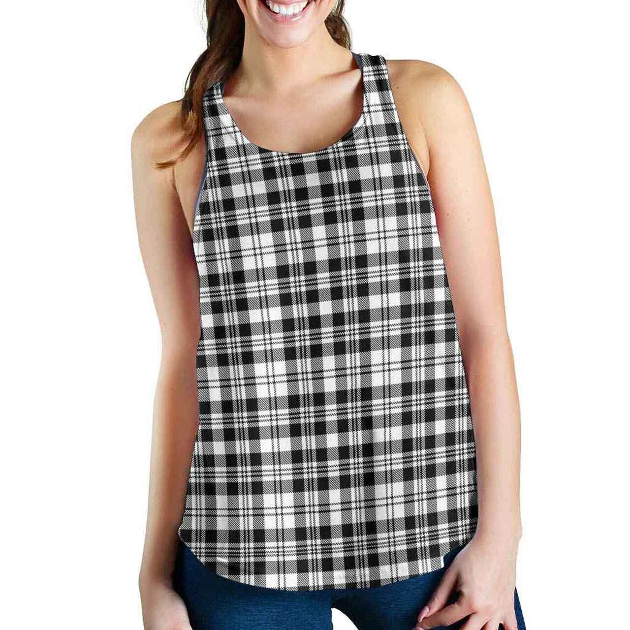 Scott Black & White Modern Tartan Plaid Women Racerback Tank