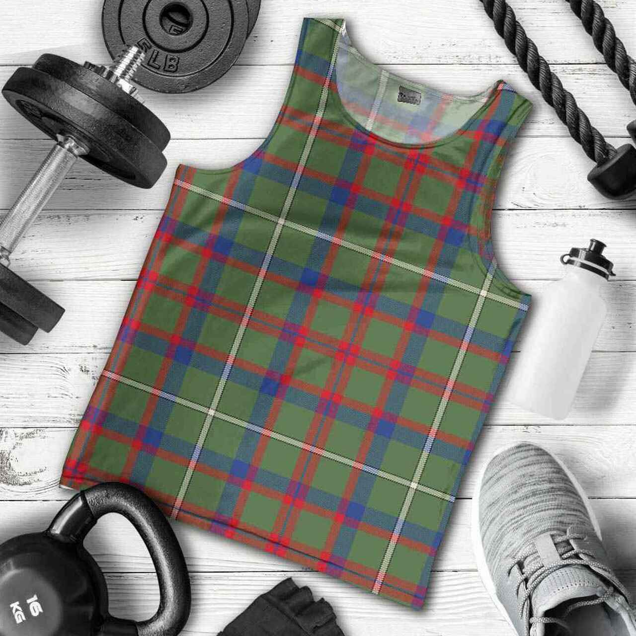 Shaw Green Modern Tartan Plaid Men Tank Top