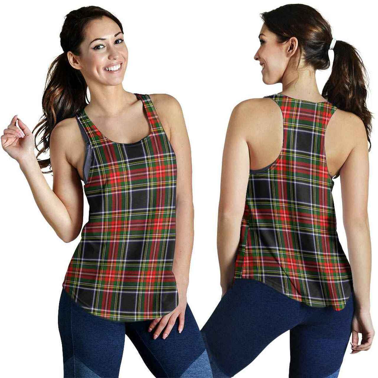 Stewart Black Tartan Plaid Women Racerback Tank